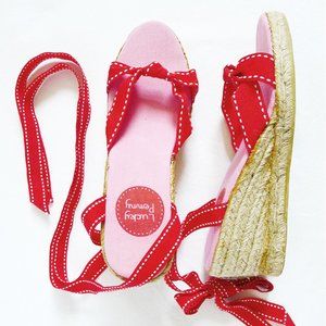 NEW IN BOX LUCKY PENNY For ANTHROPOLOGIE Ankle Ribbon Tie Wedge Espadrilles 6
